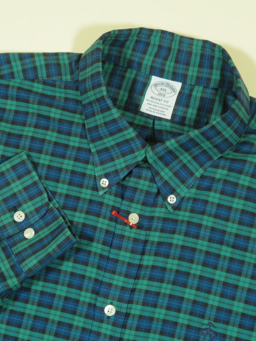 Brooks Brothers Non Iron Regent Oxford Shirt Mens 2XL Blackwatch Plaid OCBD